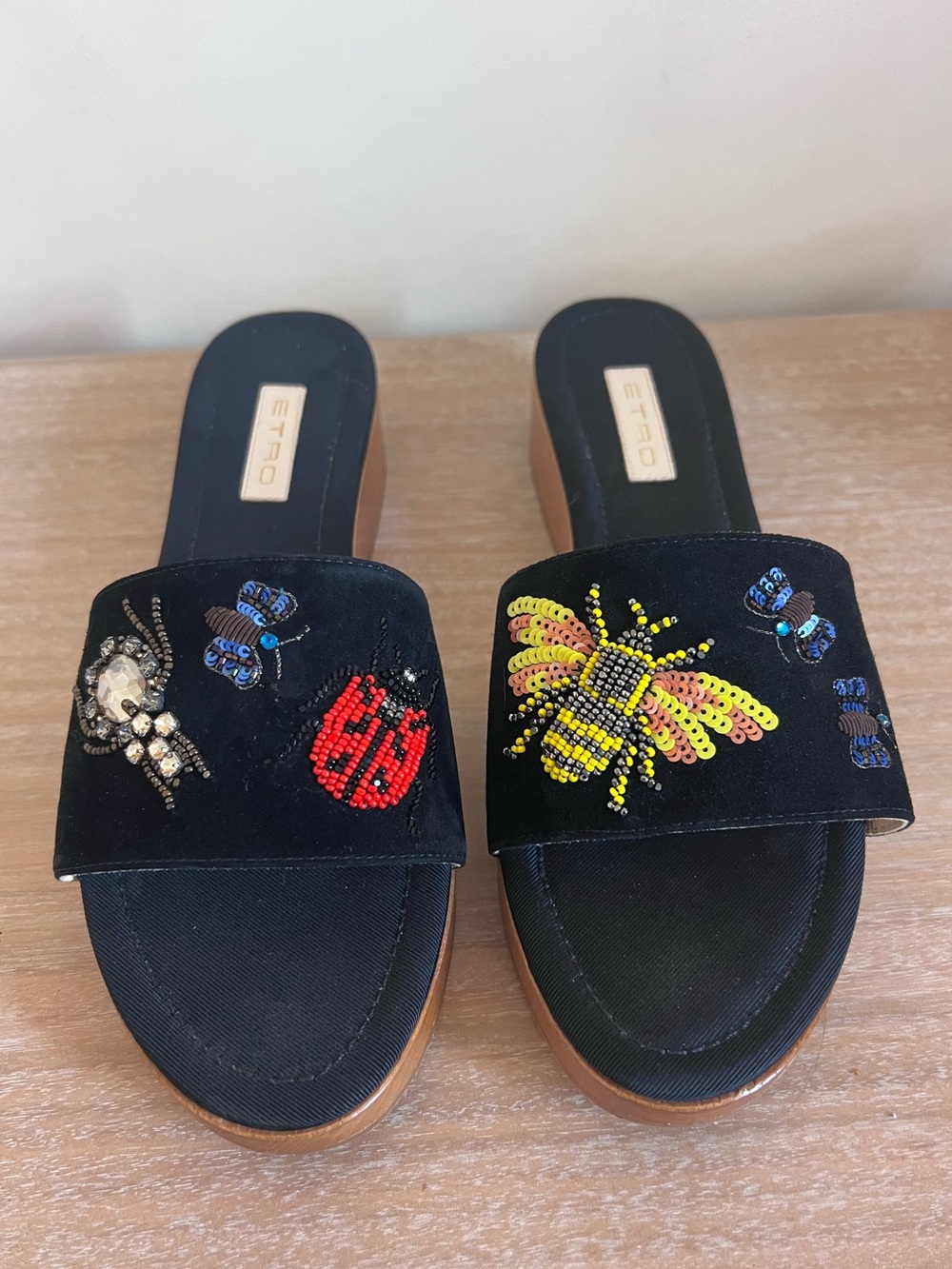 NEW ETRO Beaded Embellished Insect Bug Platform Sandals